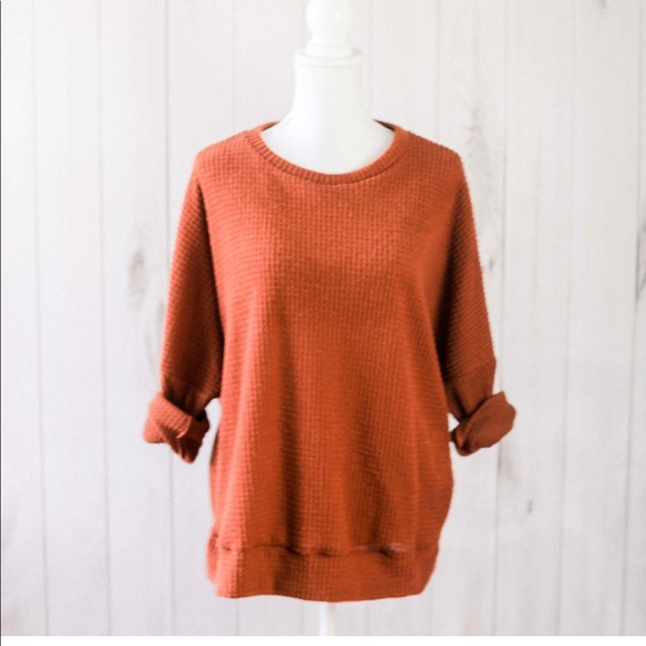 ⚡️LAST ONE⚡️Lotti-rust orange waffle knit pullover - Picture 2 of 9
